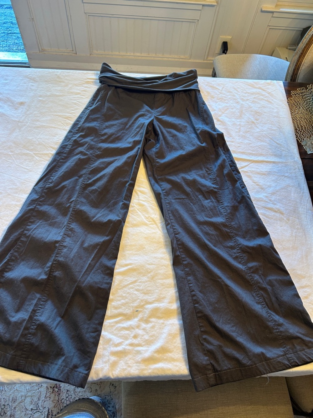 XCVI Wide-Leg Fold-Over Waist Pants - charcoal grey   Size small